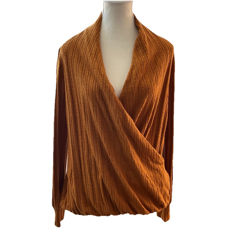 Anthropologie Maeve Rafela Surplice‎ Wrap Sweater Orange V-Neck Womens Size S